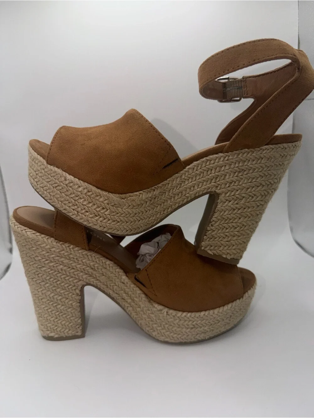 Sun + Stone Cognac Suede Platform Espadrille Sandals